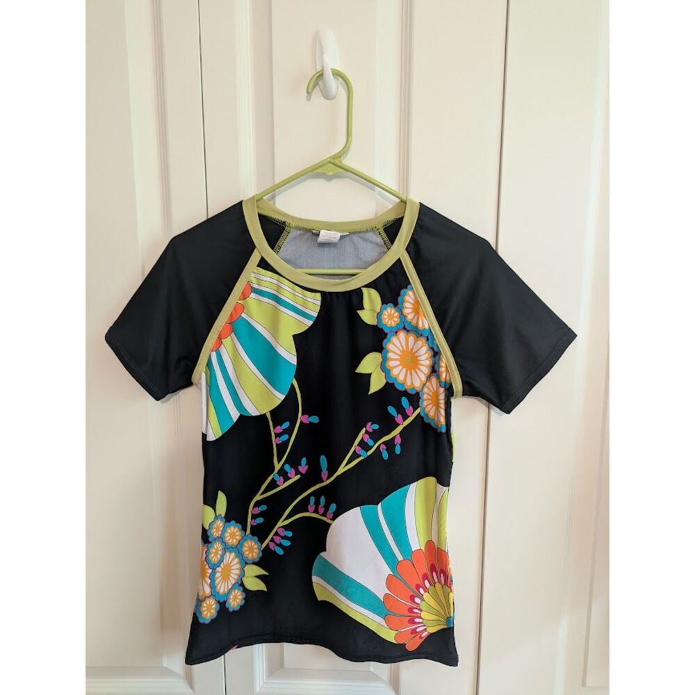 Trina Turk Fuji Fans Swim Shirt Rashguard Large